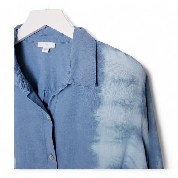 J Jill Linen Blend Tie Dye Blue Roll-Tab Sleeve Button Up Shirt - Size XL - Picture 5 of 10